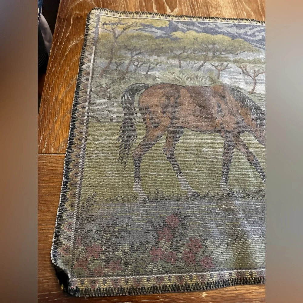 Vintage ITALIAN Velvet WILD HORSES Equine WALL Hanging TAPESTRY Rug MCM Italy
